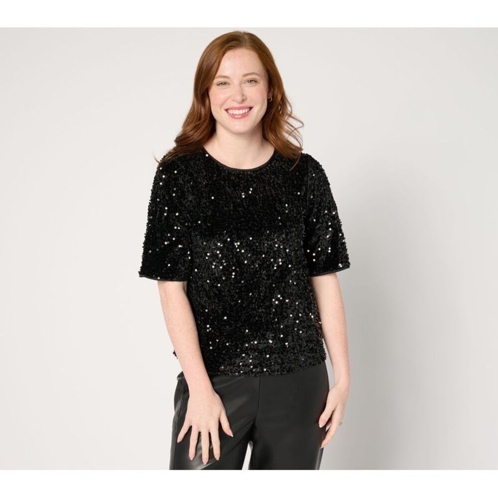 Top Knot Women's Sz S Sequined Velvet Black A667914